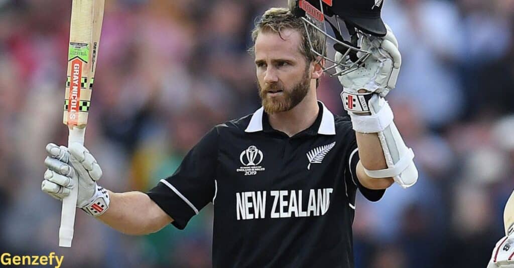 New Zealand cricketer Kane Williamson poised to bat, displaying concentration and athleticism on the cricket field.